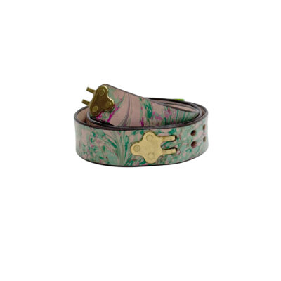Marbled Leather Belt - 36" Green and Pink Stone