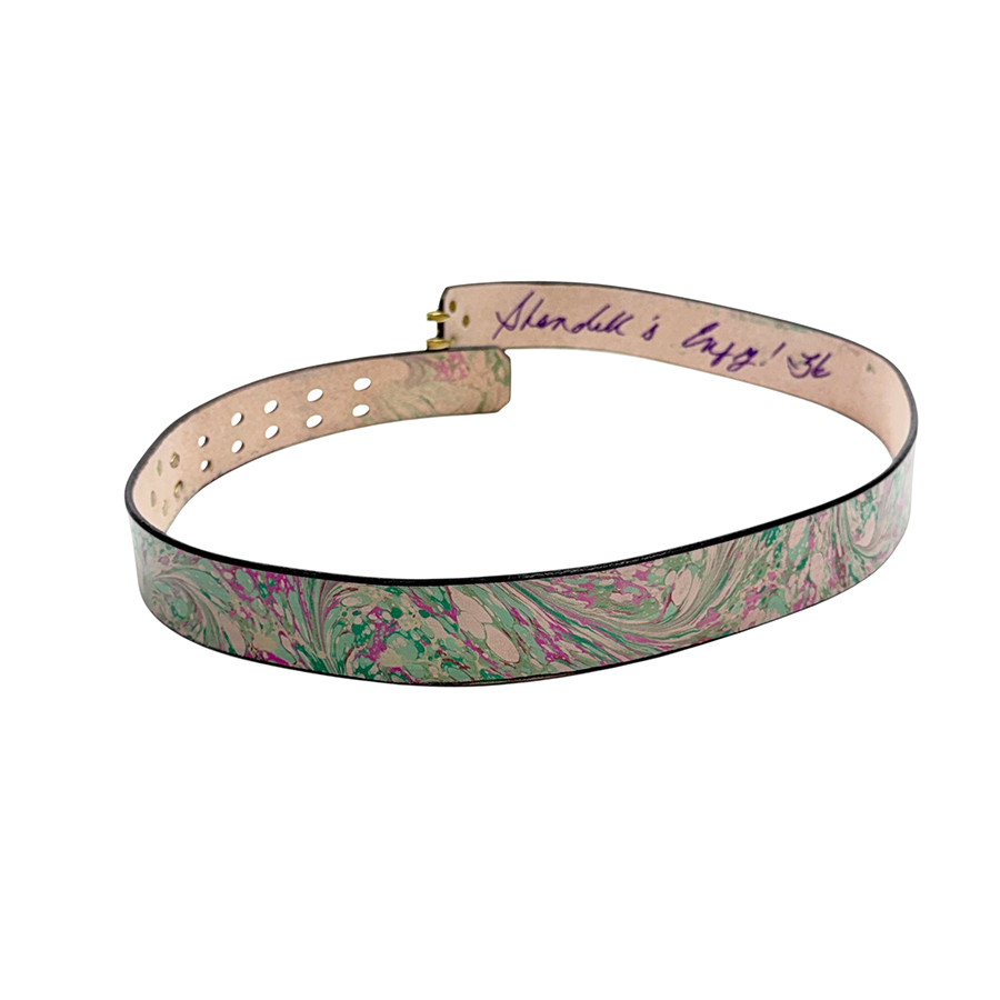 Marbled Leather Belt - 36" Green and Pink Stone - Image 2