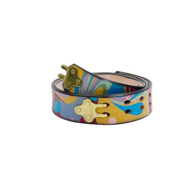 Marbled Leather Belt - 36" Lavender Ochre Blue