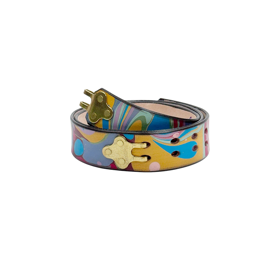 Marbled Leather Belt - 36" Lavender Ochre Blue