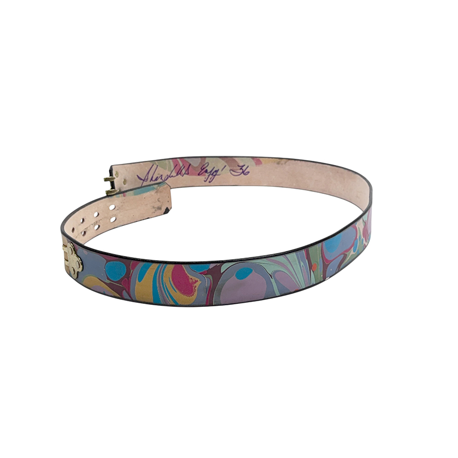 Marbled Leather Belt - 36" Lavender Ochre Blue - Image 2