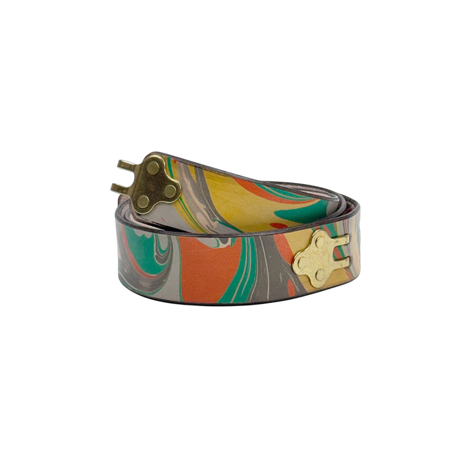 Marbled Leather Belt - 36" Orange and Green