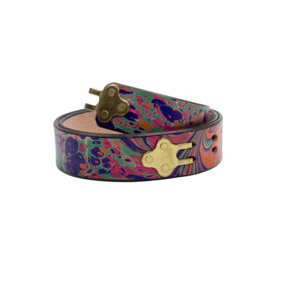 Marbled Leather Belt - 36" Purple Magenta Green Stone