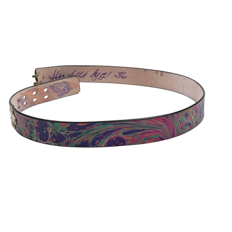 Marbled Leather Belt - 36" Purple Magenta Green Stone - Image 2