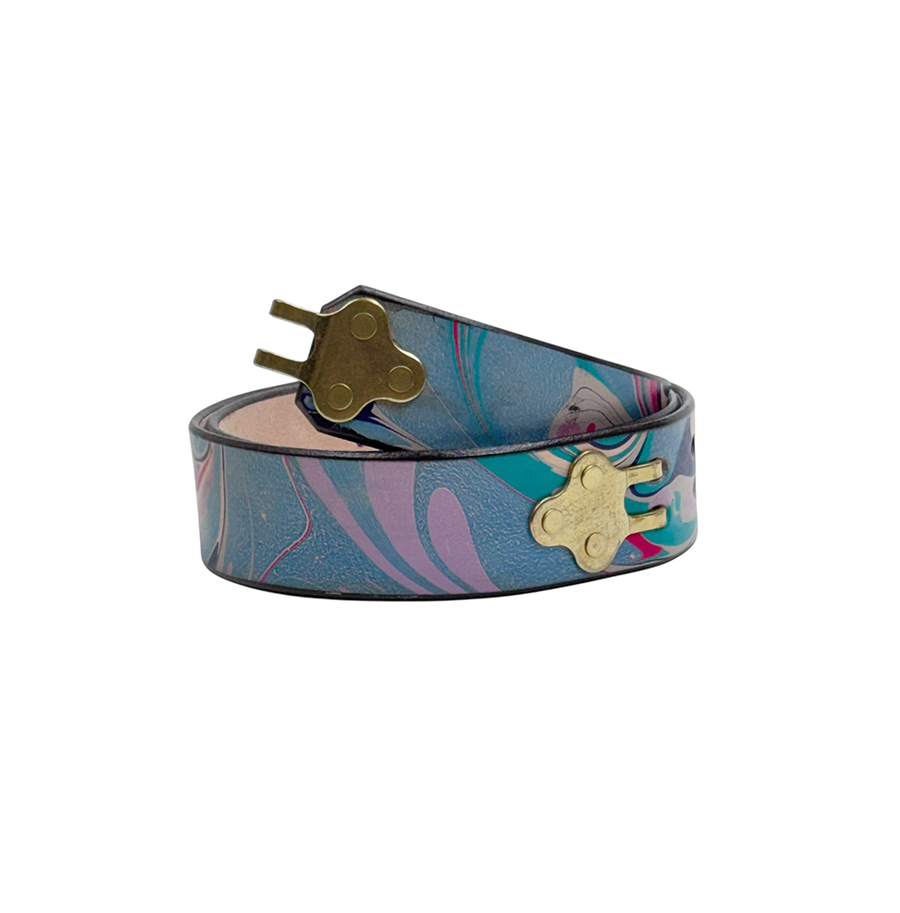 Marbled Leather Belt - 36" French Blue Lavender