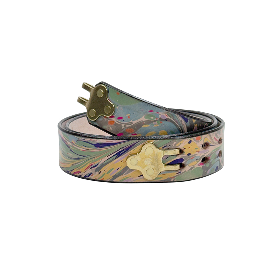 Marbled Leather Belt – 36″ Moss Yellow Purple Orange Stone