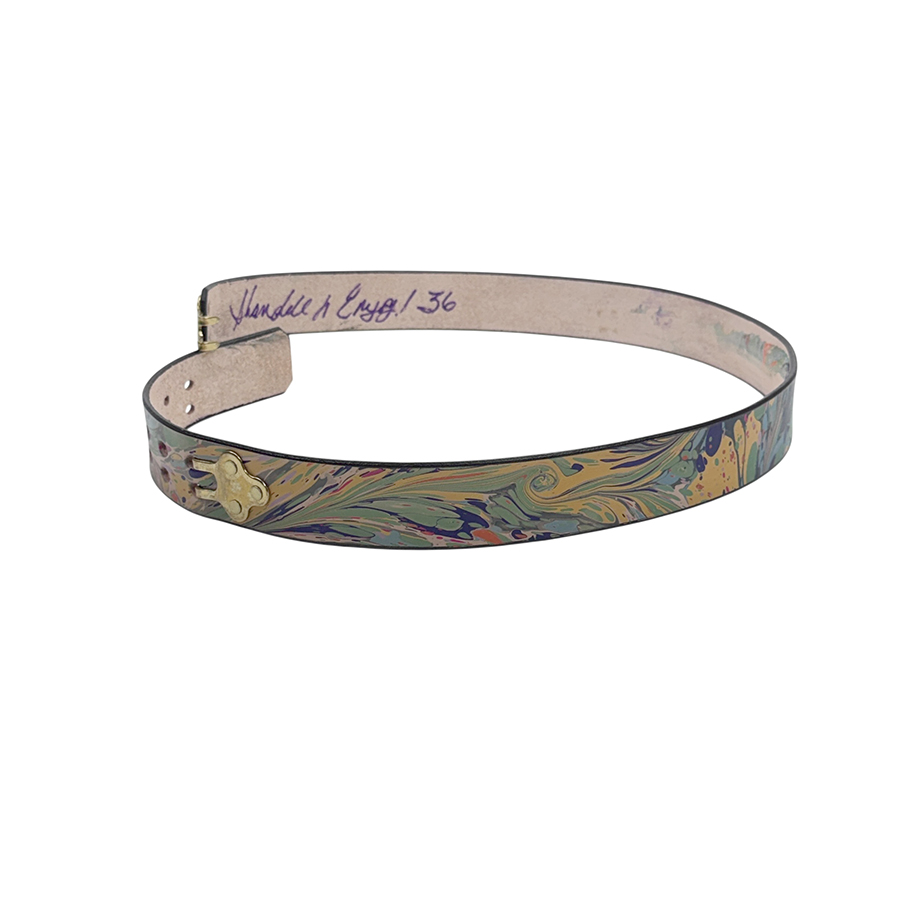 Marbled Leather Belt - 36" Moss Yellow Purple Orange Stone - Image 2