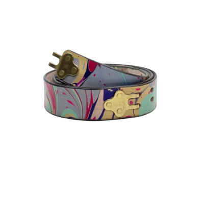 Marbled Leather Belt - 36" French Blue Red Yellow