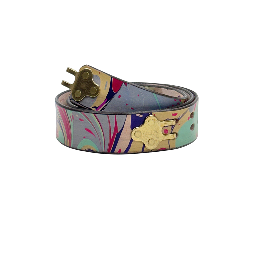 Marbled Leather Belt - 36" French Blue Red Yellow