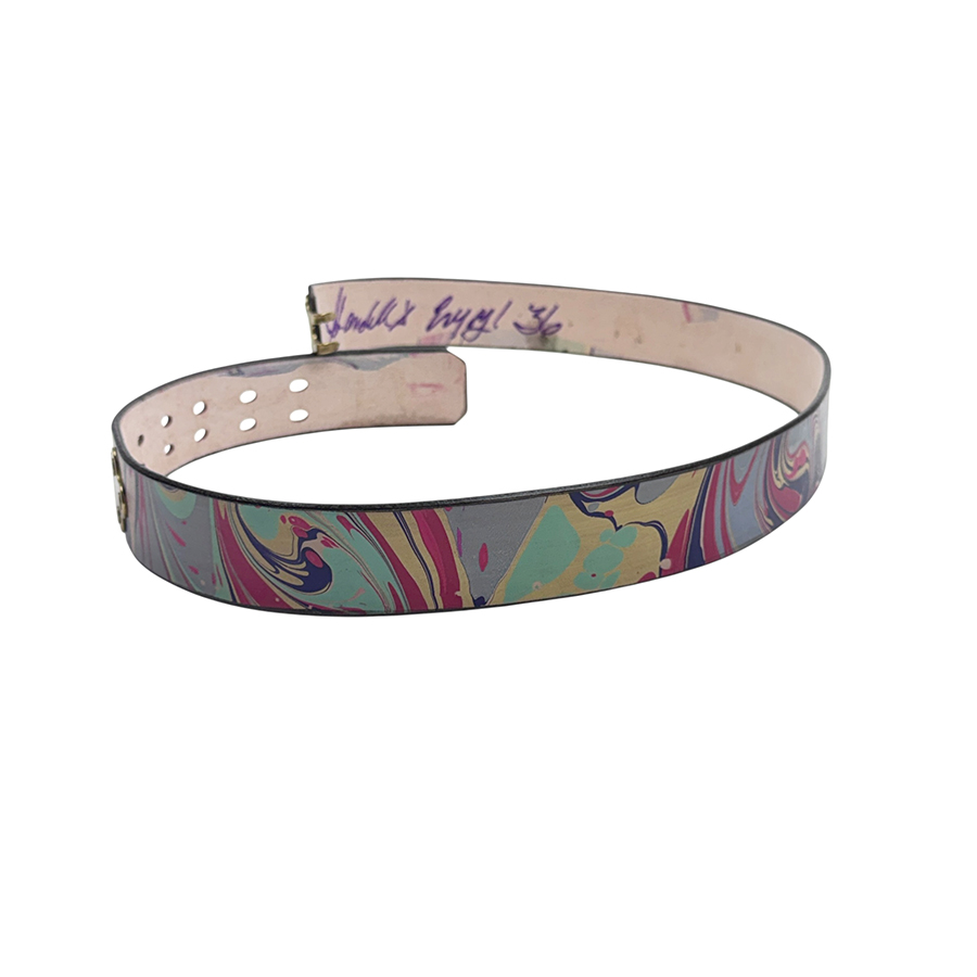 Marbled Leather Belt - 36" French Blue Red Yellow - Image 2