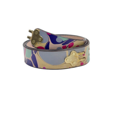 Marbled Leather Belt - 36" Purple Light Pink French Blue