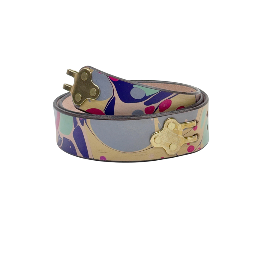 Marbled Leather Belt – 36″ Purple Light Pink French Blue