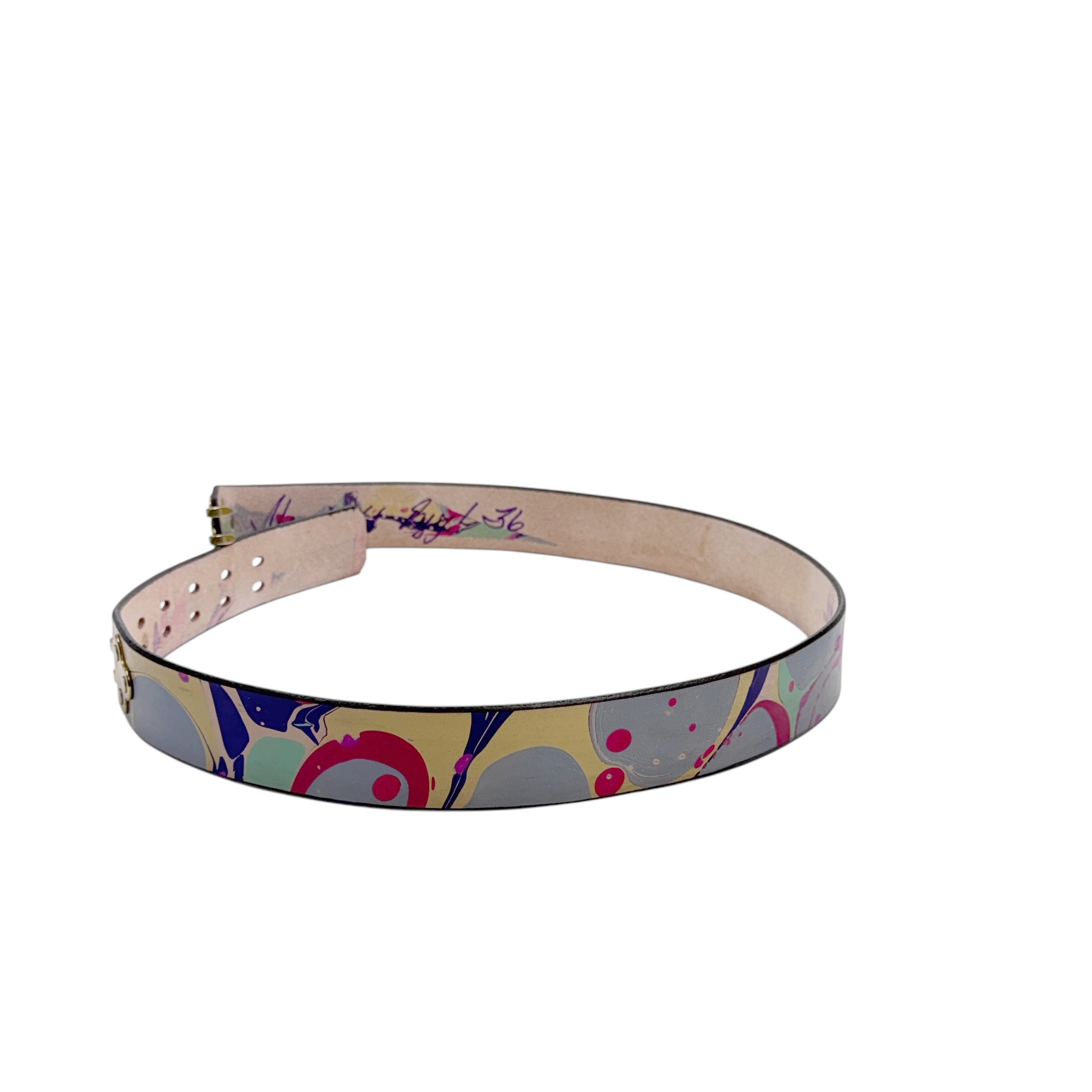 Marbled Leather Belt - 36" Purple Light Pink French Blue - Image 2