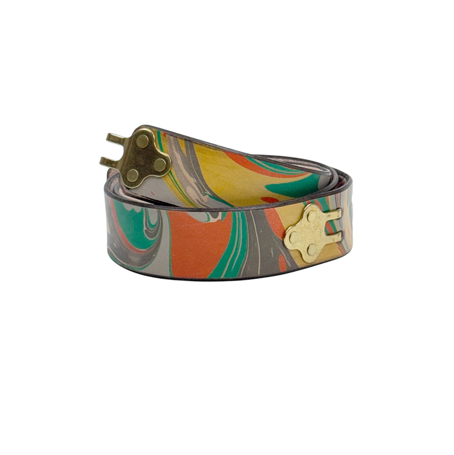 Marbled Leather Belt - 36" Orange and Green