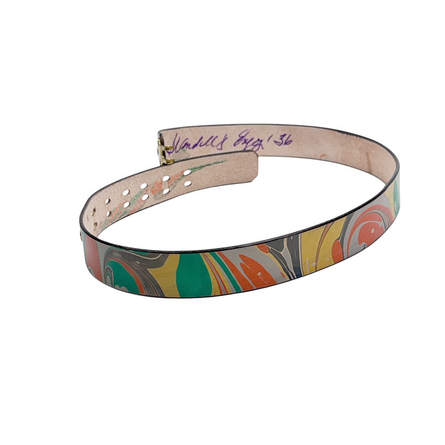 Marbled Leather Belt - 36" Orange and Green - Image 2