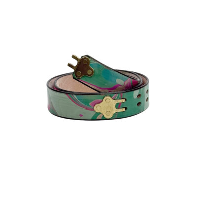 Marbled Leather Belt - 36" Green and Magenta