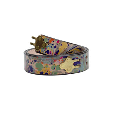 Marbled Leather Belt - 36" Moss Purple French Blue Orange Stone