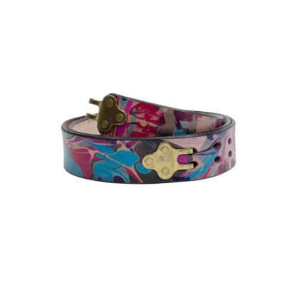 Marbled Leather Belt - 38" Over Marbled Blue and Magenta