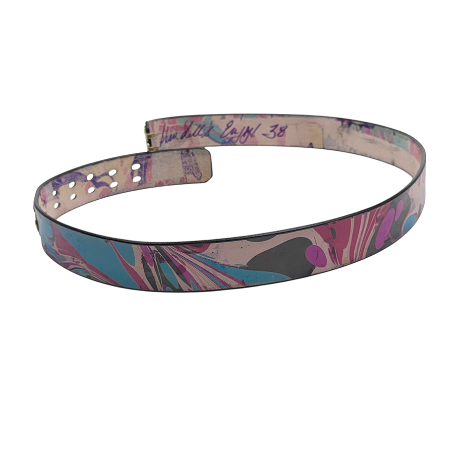 Marbled Leather Belt - 38" Over Marbled Blue and Magenta - Image 2
