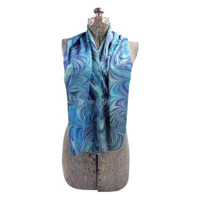 Marbled Silk Scarf - Blue Swirls