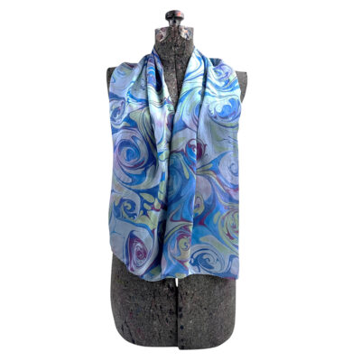 Marbled Silk Scarf - Blues and Lime Swirls
