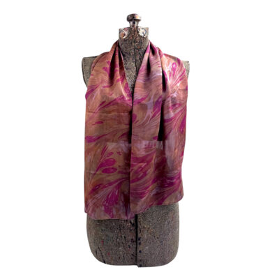 Marbled Silk Scarf - Camel Magenta Swirls