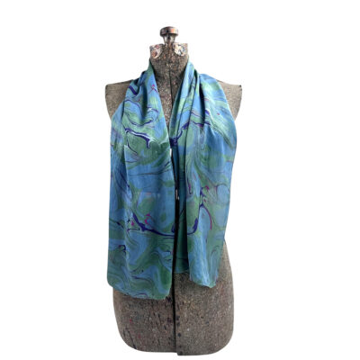 Marbled Silk Scarf - Cerulean Sage Navy Swirls