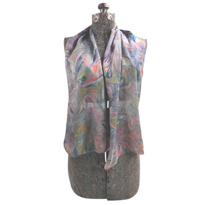 Marbled Silk Scarf - Coral Lime Navy