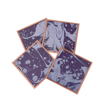 Marbled Paper Glass and Copper Coasters - Set of 4 Eggplant and Lilac Stone #2