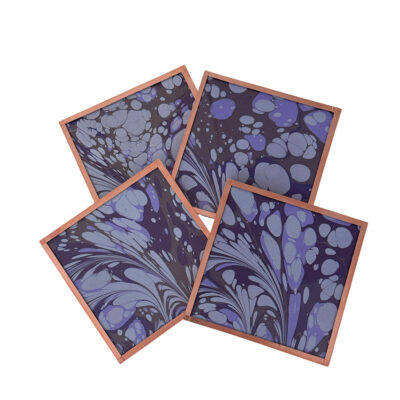 Marbled Paper Glass and Copper Coasters - Set of 4 Eggplant and Lilac Stone #3