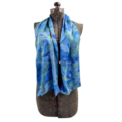 Marbled Silk Scarf - French Blue Sage Swirls