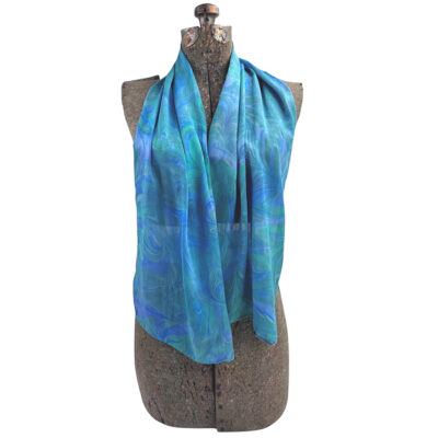 Marbled Silk Scarf - Blue and Green Swirls