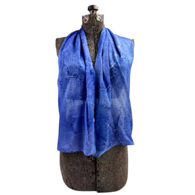 Marbled Silk Scarf - Indigo Shell with Swirls