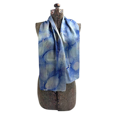 Marbled Silk Scarf - Indigo Stone #1