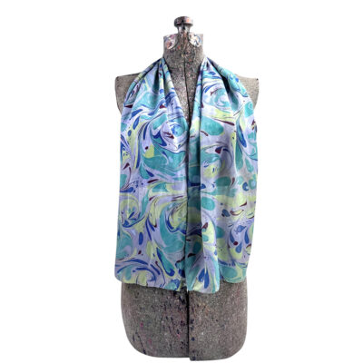 Marbled Silk Scarf - Lilac Jade Green Lime Navy Swirls