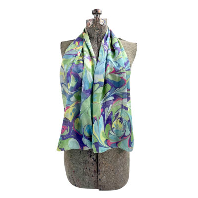 Marbled Silk Scarf Lime Navy Berry Swirls