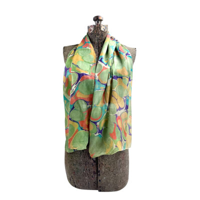 Marbled Silk Scarf Lime Orange Purple Large Stone
