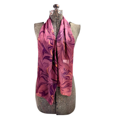 Marbled Silk Scarf - Mulberry Hibiscus Coral Swirls