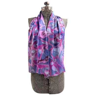 Marbled Silk Scarf - Pink French Blue Stone