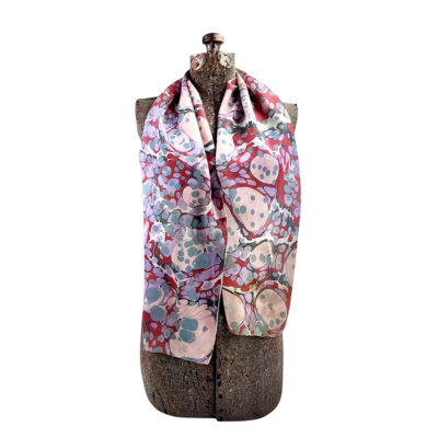 Marbled Silk Scarf - Pink Red Lilac Stone