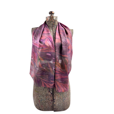 Marbled Silk Scarf - Plum Hibiscus Navy