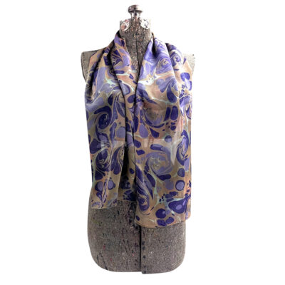 Marbled Silk Scarf - Purple Lilac Khaki Stone