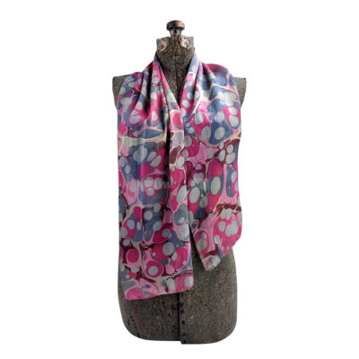 Marbled Silk Scarf - Raspberry Indigo Stone