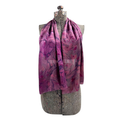 Marbled Silk Scarf - Raspberry Purple Navy Swirls