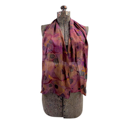 Marbled Silk Scarf - Raspberry Red Violet Citrus Stone