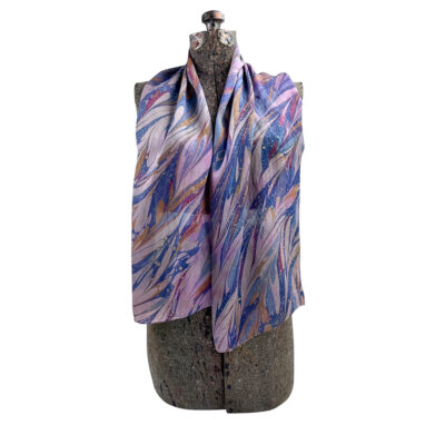 Marbled Silk Scarf - Royal Blue Camel Pink Zebra