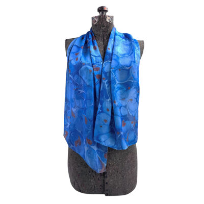 Marbled Silk Scarf - Royal Blue Burgundy Stone