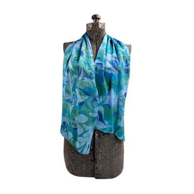 Marbled Silk Scarf - Sage Cornflower Blue Swirls