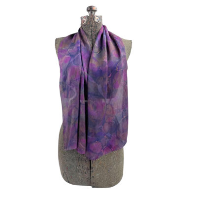 Marbled Silk Scarf - Navy Violet Stone
